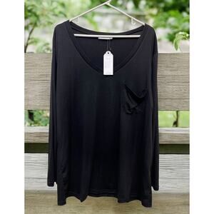 Women's Stretchy Black Shirt Blouse front Pocket Plus Size 2XL NEW KENOCE